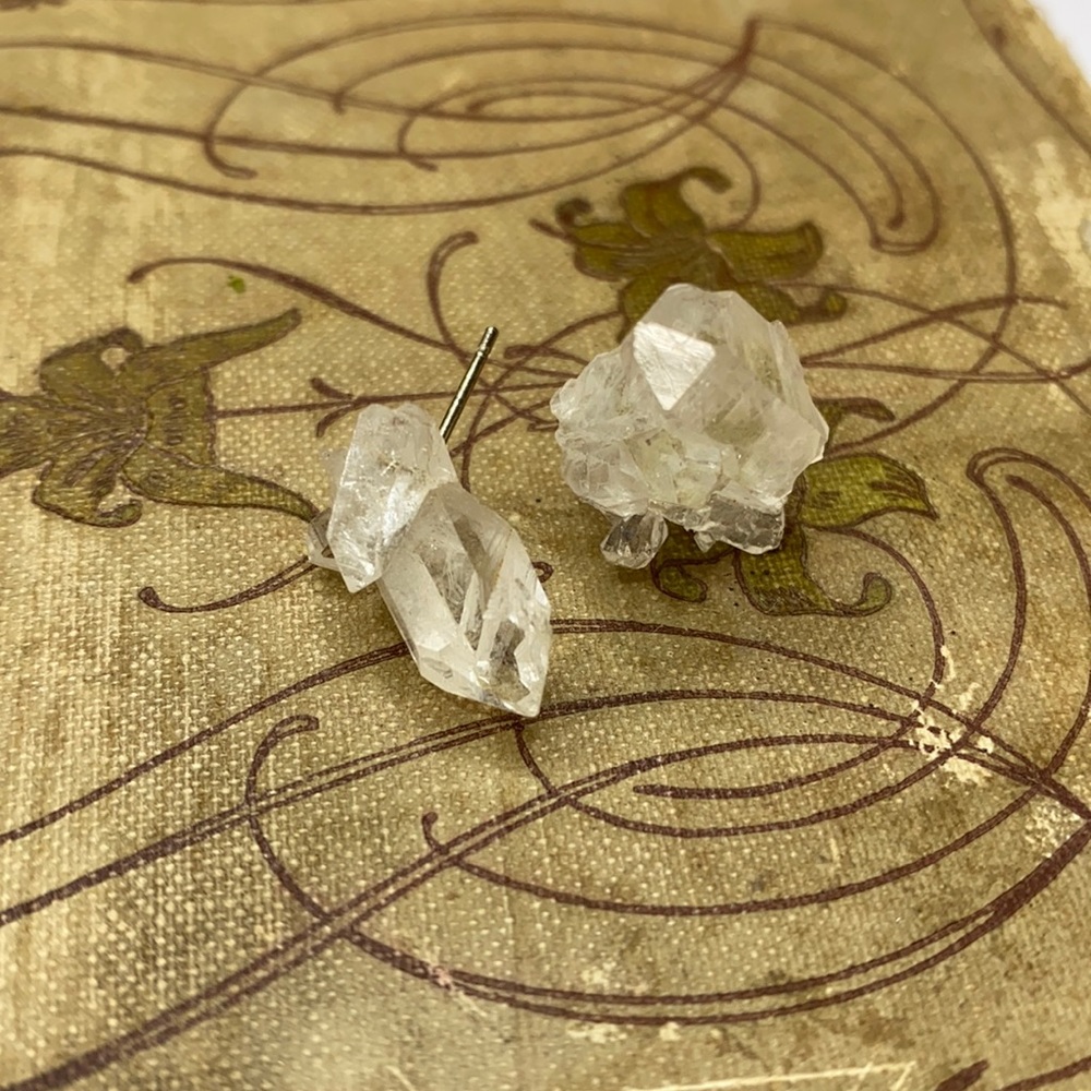 Genuine Quartz Crystal Stone Earrings Studs